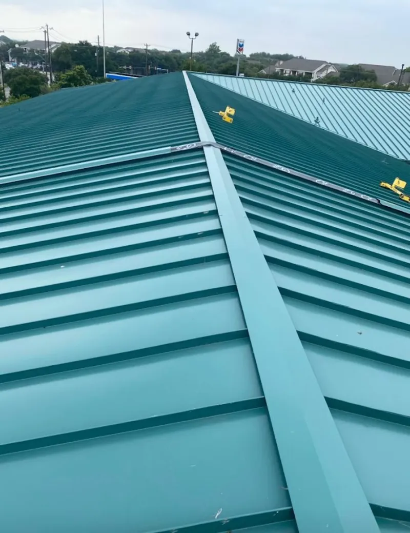 Green commercial metal roof ridge and valley for Metal Roof Repair in Evesham